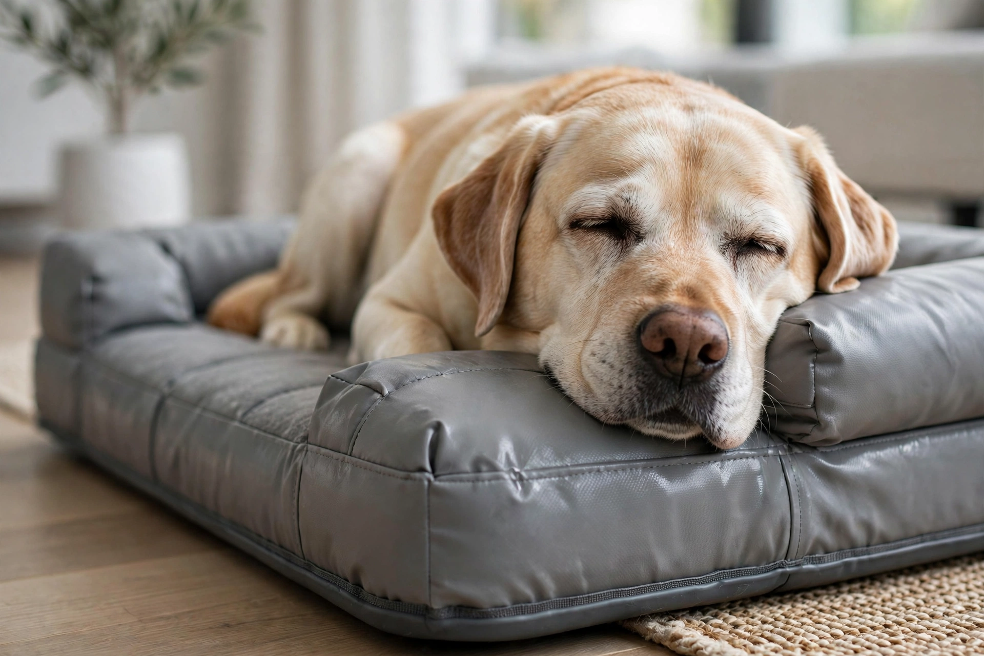 Waterproof orthopedic dog bed for a senior dog